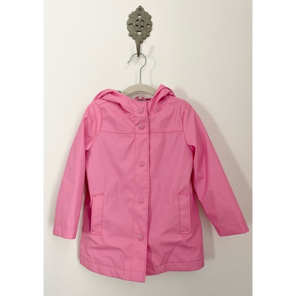 SOLD     Baby Gap • Pink Floral Jersey Lined Hooded Rain Coat - Picture 2 of 16